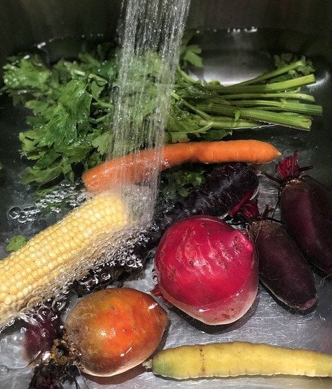 washing vegetables